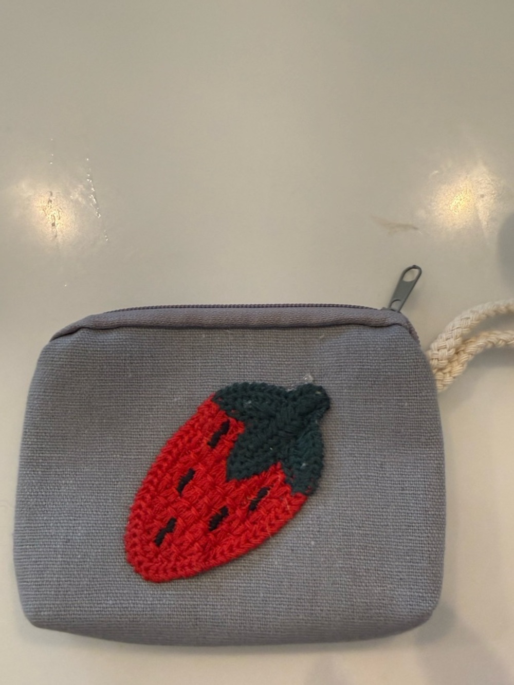 Gray cute Strawberry Coin Pouch with Wrist Strap